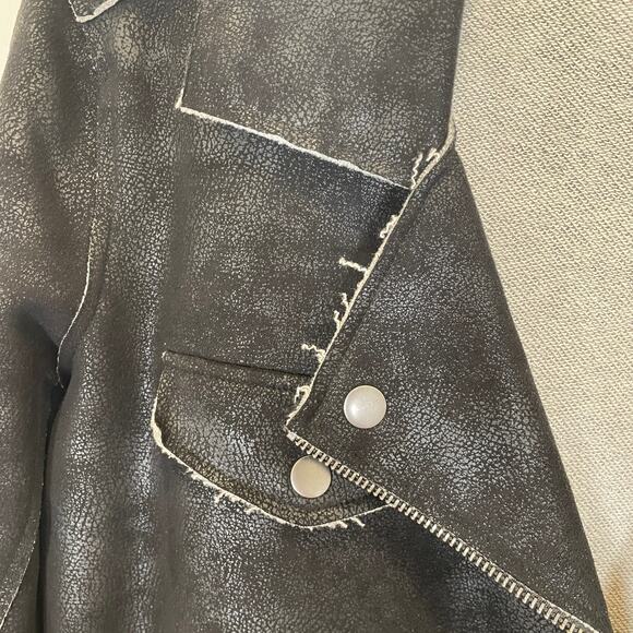 Splendid Faux Suede French Terry Moto Jacket Black White Raw Hem XS - Picture 4 of 6